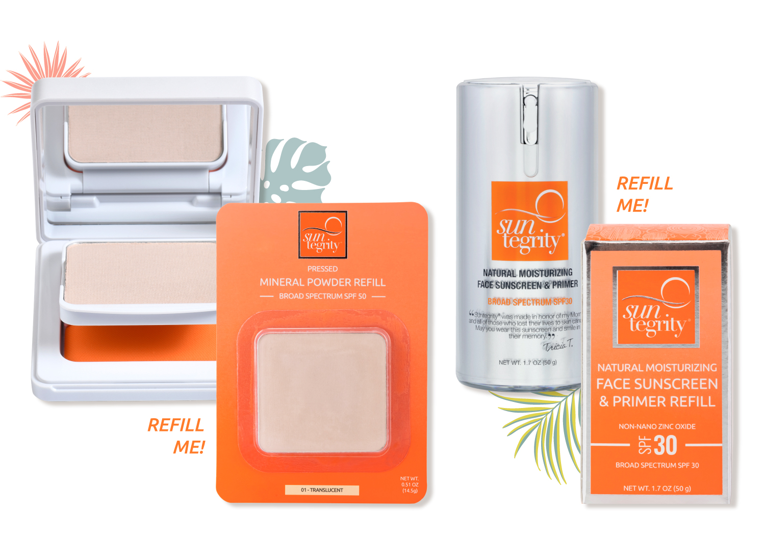 Image: Refill options available for Mineral Pressed Powder and Natural Moisturizing Face Sunscreen & Primer